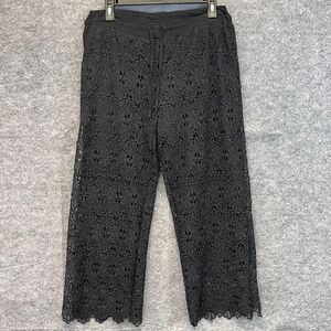 NWT STYLE Pants Women's XL Black Lace Floral Lined Cropped High-Rise Flat Front